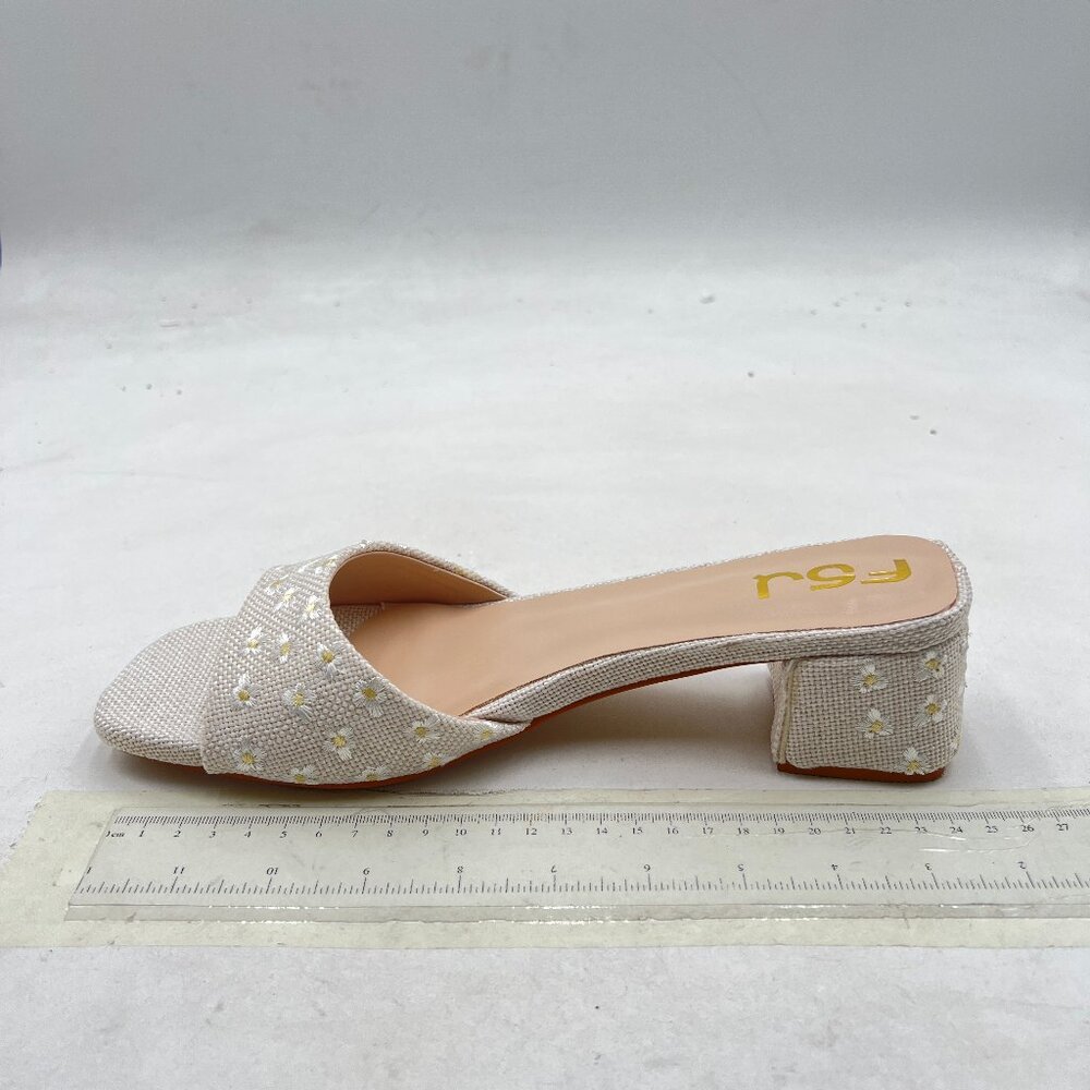 FSJ White Open Toe Embroidery Mules Spring Summer Comfort Slip-on Holiday Shoes